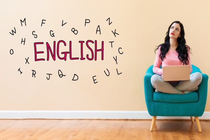 Learning English theme with woman using a laptop