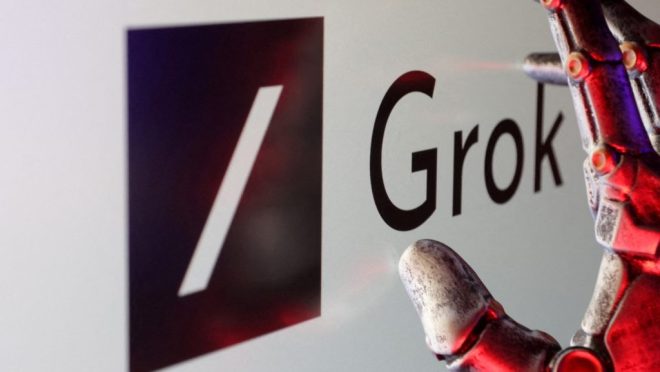 FILE PHOTO: Illustration shows xAI Grok logo