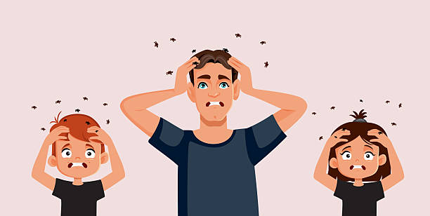 Family itching and scratching having lice infestation symptoms