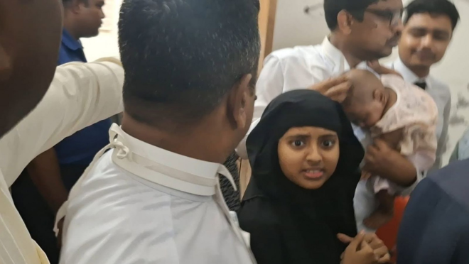 The 7-month-old baby was handed back to her 13-year-old mother from Dhaka’s Hazaribagh following a Dhaka District Legal Aid Office hearing on 4 August. Photo: TBS