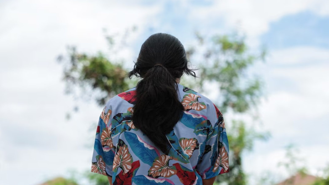 Khim, a 14-year-old eighth-grade student at Debsirin Nonthaburi School, poses for a picture at her home during an exclusive interview with Reuters about what she saw and witnessed during the shooting incident at the school, a day after the incident, in Bang Kruai district, Nonthaburi province, on the outskirts of Bangkok, Thailand, August 8, 2026. Photo: REUTERS/Chalinee Thirasupa
