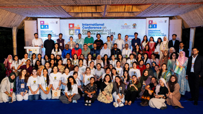 Participants attend the second International Conference on Environment and Climate Action, organised by the Asian University for Women (AUW), at Sonapahar Farmhouse Resort in Cox’s Bazar on 7-8 August, 2026. Photo: Courtesy