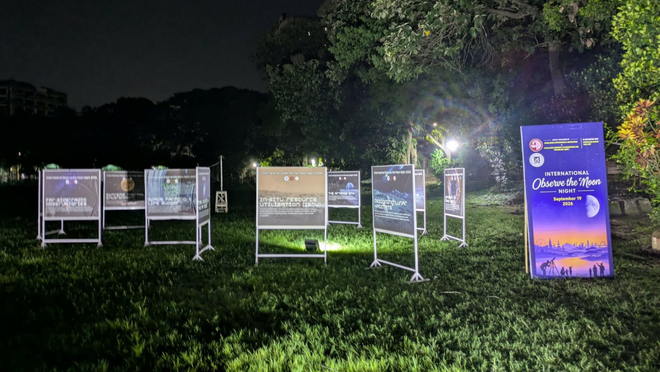 Various posters on space, lunar exploration and the possibilities of future human habitation and research were displayed at the venue during the event at BUET on Saturday. Photo: TBS