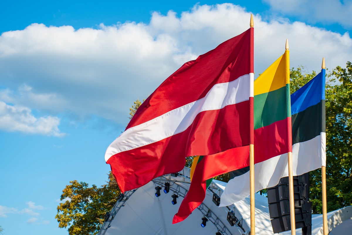 Latvian,,Lithuanian,And,Estonian,Flags,Waving,Together,,Latvia,,Lithuania,,Estonia,